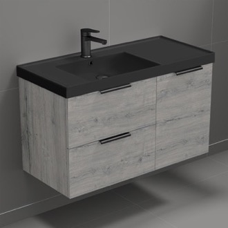 Bathroom Vanity Grey Oak Bathroom Vanity With Black Sink, Modern, 36